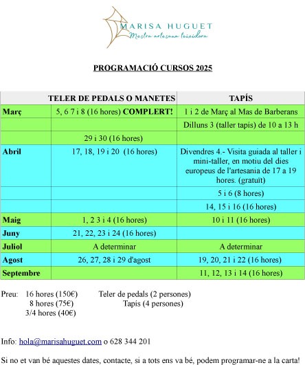 PROGRAMACION DE CURSOS TEXTILES 2025